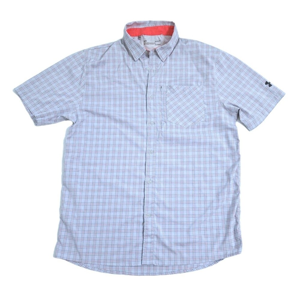 Under Armour High Tide Shirt Men’s Large Plaid Fishing Gray Button Short Sleeve